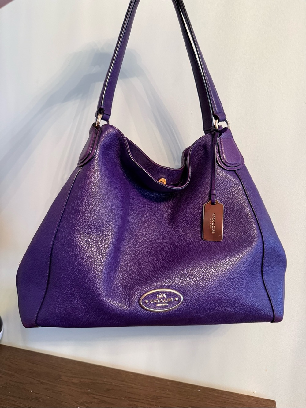 Coach Edie Purple Pebbled Leather Shoulder Bag